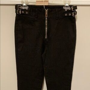 NWT Stylish Black High-Waisted Pants with Buckle Detail waist 14 inseam 29